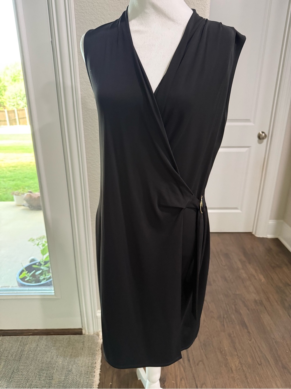 Ann Taylor Black Sleeveless Wrap Midi Dress M